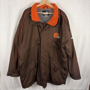 Vintage Cleveland Browns NFL Puma Brown Full Zip Up Jacket‎ Parka Size XL